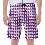 Purple And White Houndstooth Print Men's Beach Shorts
