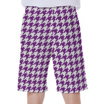 Purple And White Houndstooth Print Men's Beach Shorts