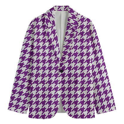 Purple And White Houndstooth Print Men's Blazer