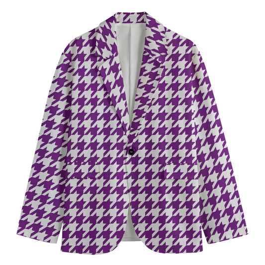 Purple And White Houndstooth Print Men's Blazer