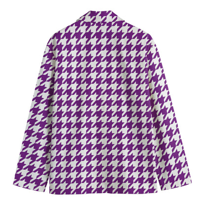 Purple And White Houndstooth Print Men's Blazer