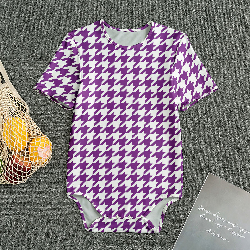 Purple And White Houndstooth Print Men's Bodysuit