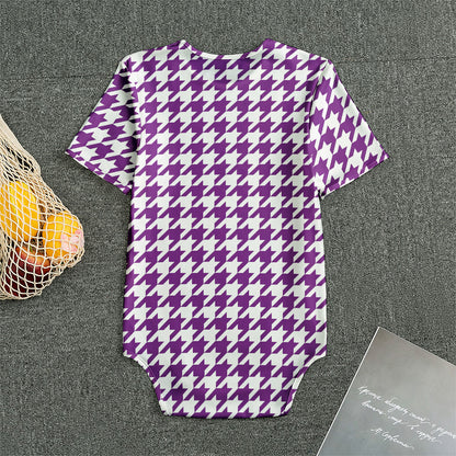 Purple And White Houndstooth Print Men's Bodysuit