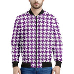 Purple And White Houndstooth Print Men's Bomber Jacket