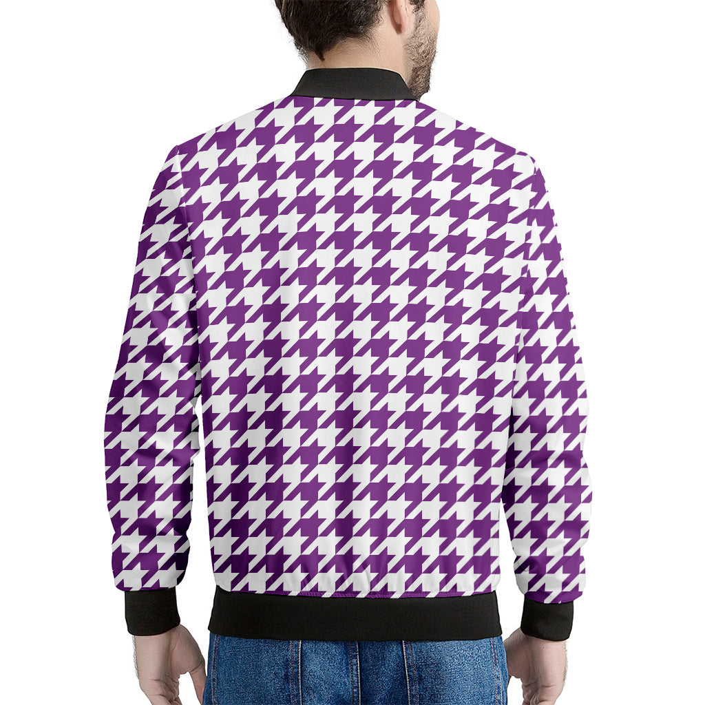 Purple And White Houndstooth Print Men's Bomber Jacket