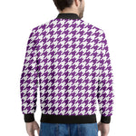 Purple And White Houndstooth Print Men's Bomber Jacket