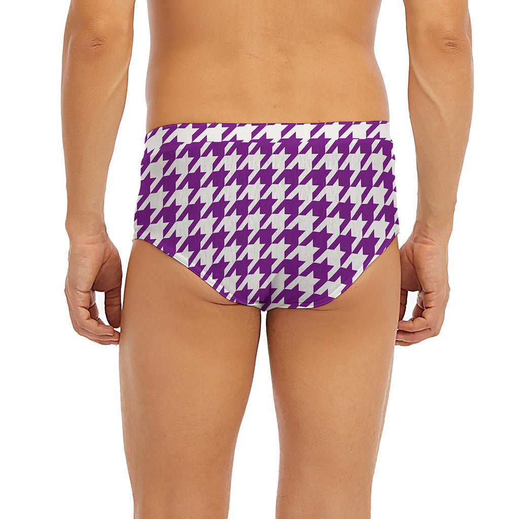 Purple And White Houndstooth Print Men's Briefs