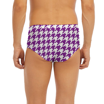 Purple And White Houndstooth Print Men's Briefs