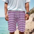 Purple And White Houndstooth Print Men's Cargo Shorts