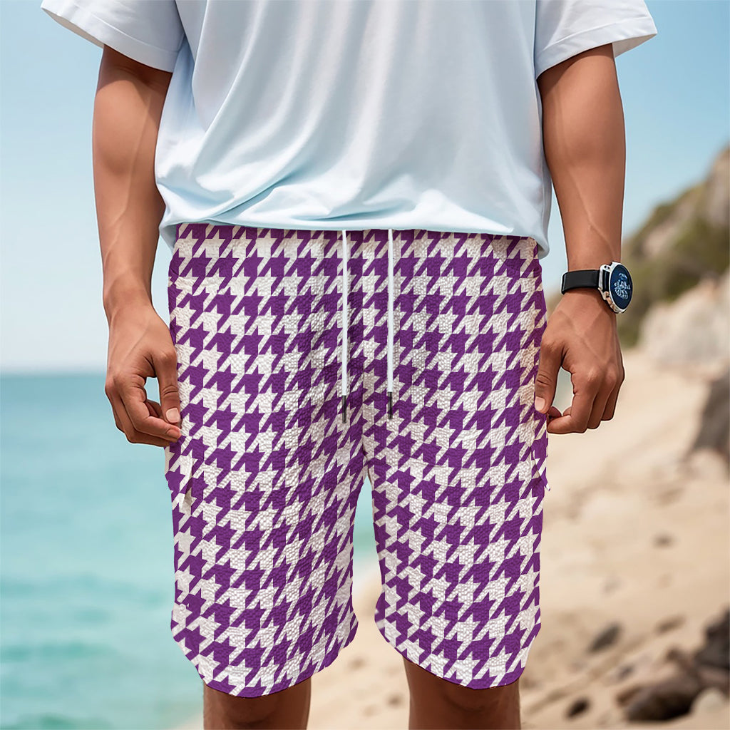 Purple And White Houndstooth Print Men's Cargo Shorts