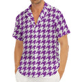 Purple And White Houndstooth Print Men's Deep V-Neck Shirt