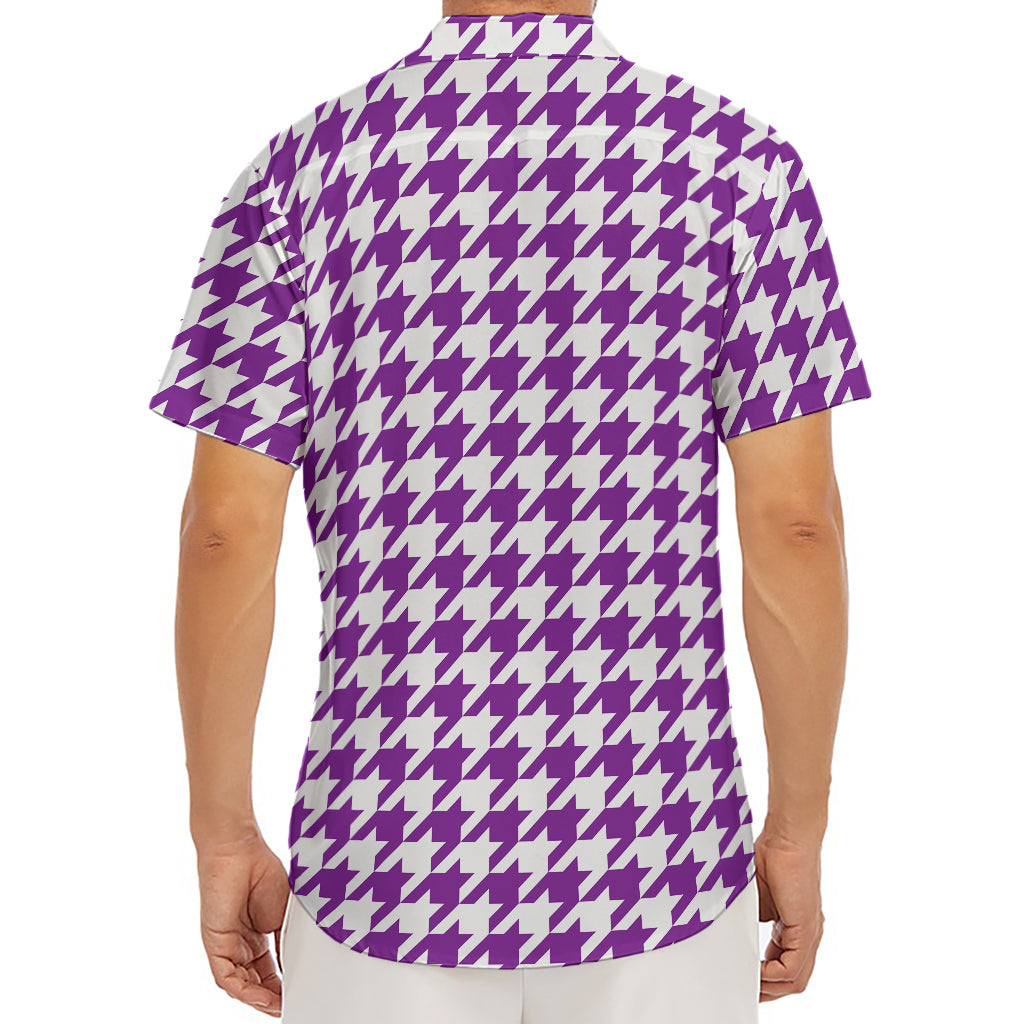 Purple And White Houndstooth Print Men's Deep V-Neck Shirt