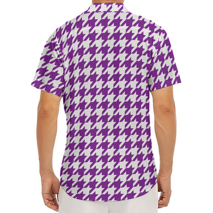 Purple And White Houndstooth Print Men's Deep V-Neck Shirt