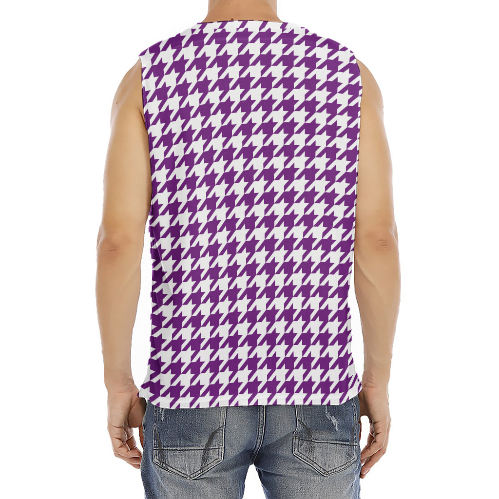 Purple And White Houndstooth Print Men's Fitness Tank Top