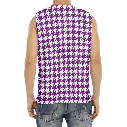 Purple And White Houndstooth Print Men's Fitness Tank Top
