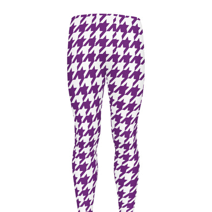 Purple And White Houndstooth Print Men's leggings