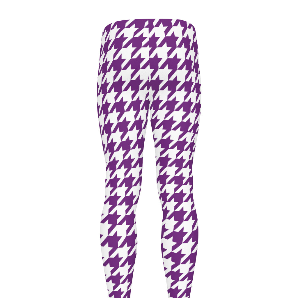 Purple And White Houndstooth Print Men's leggings