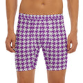 Purple And White Houndstooth Print Men's Long Boxer Briefs