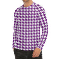 Purple And White Houndstooth Print Men's Long Sleeve Rash Guard