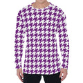 Purple And White Houndstooth Print Men's Long Sleeve T-Shirt