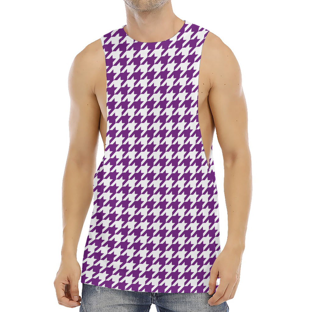Purple And White Houndstooth Print Men's Muscle Tank Top