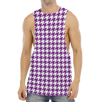 Purple And White Houndstooth Print Men's Muscle Tank Top