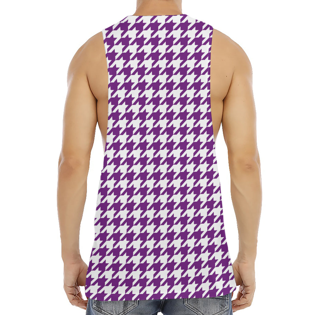 Purple And White Houndstooth Print Men's Muscle Tank Top