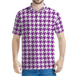 Purple And White Houndstooth Print Men's Polo Shirt