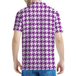 Purple And White Houndstooth Print Men's Polo Shirt
