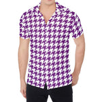 Purple And White Houndstooth Print Men's Shirt