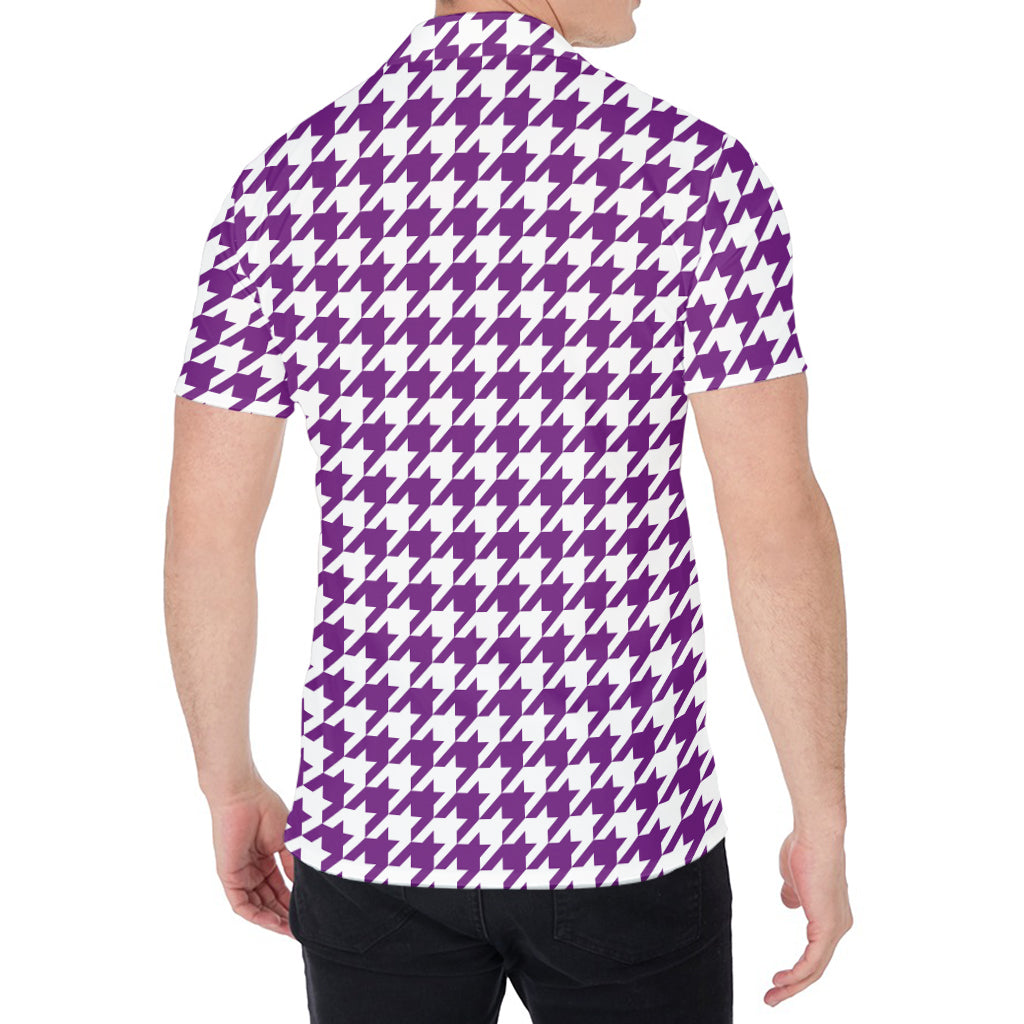 Purple And White Houndstooth Print Men's Shirt