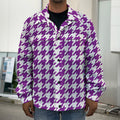 Purple And White Houndstooth Print Men's Shirt Jacket
