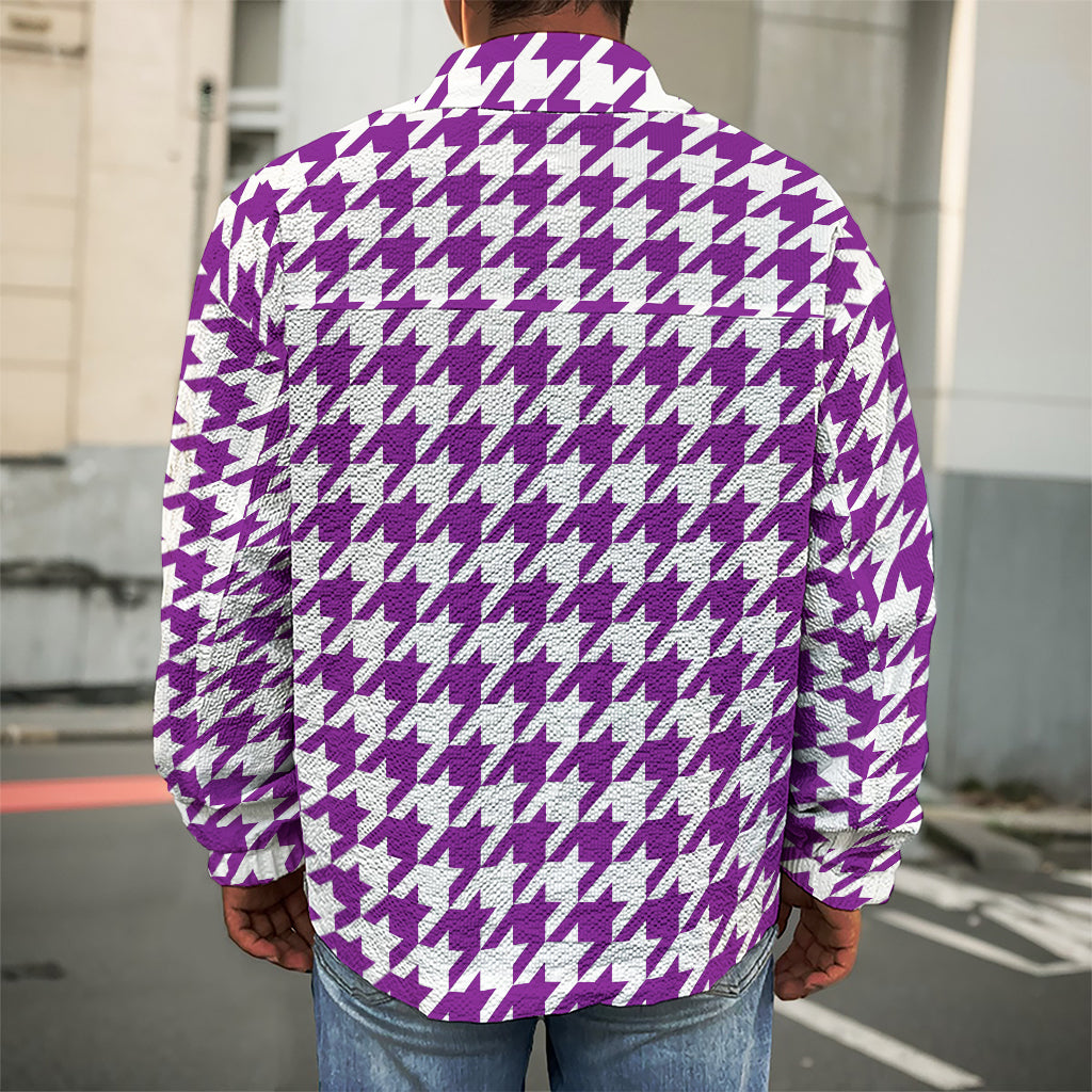 Purple And White Houndstooth Print Men's Shirt Jacket
