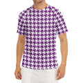 Purple And White Houndstooth Print Men's Short Sleeve Rash Guard
