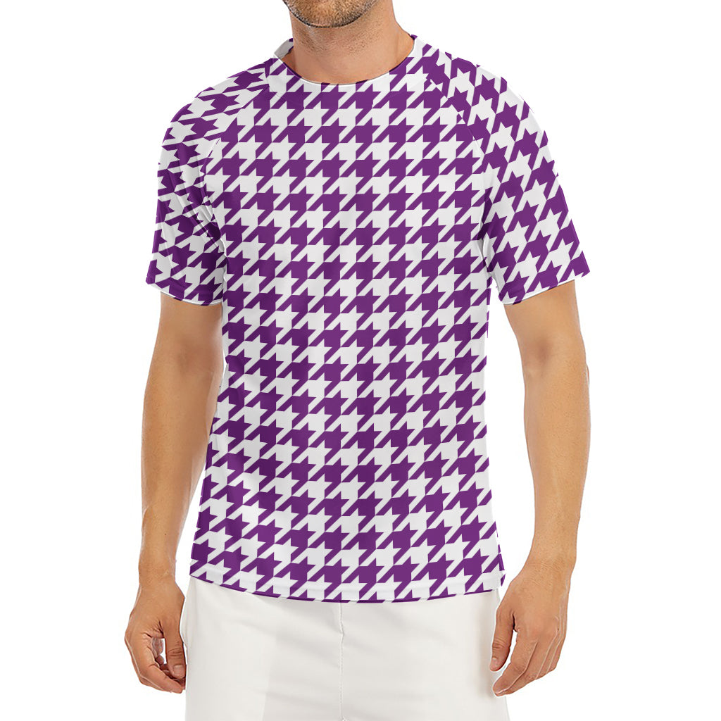 Purple And White Houndstooth Print Men's Short Sleeve Rash Guard