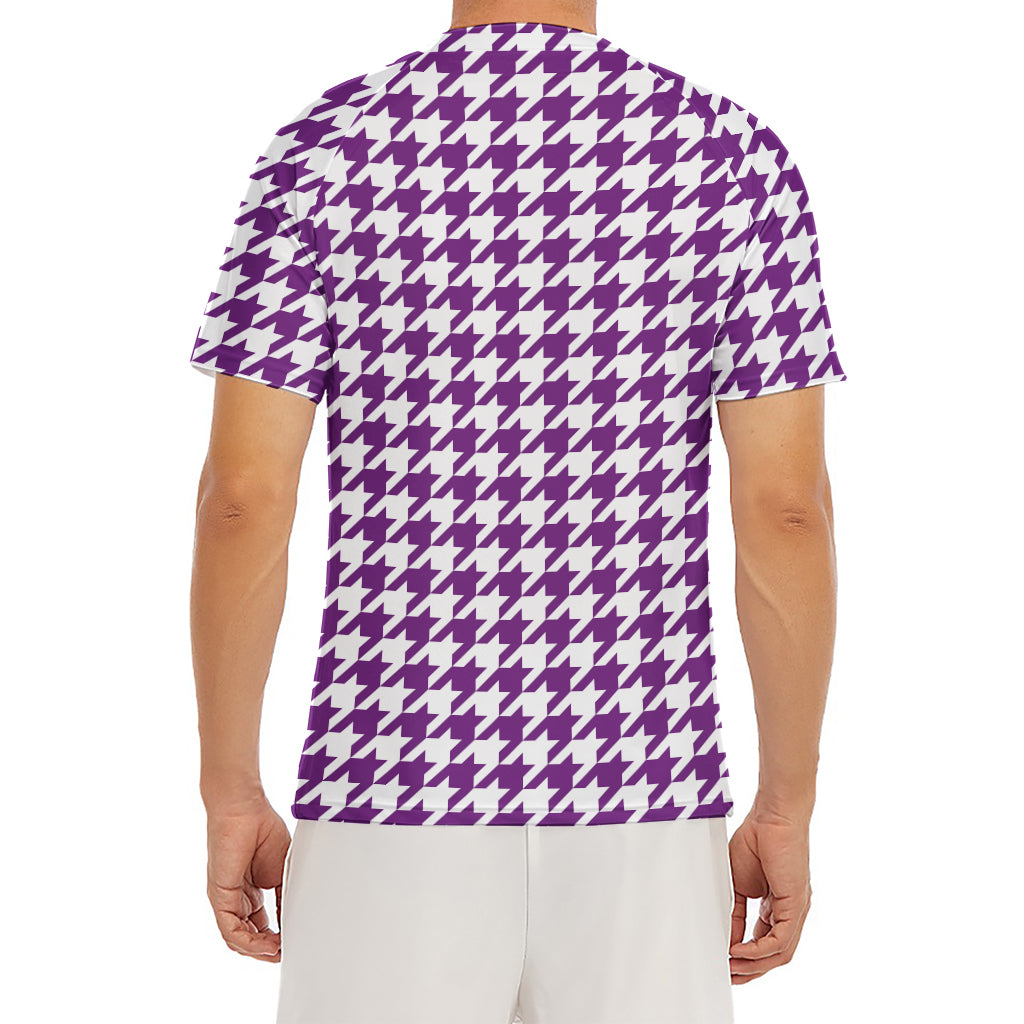 Purple And White Houndstooth Print Men's Short Sleeve Rash Guard