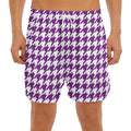 Purple And White Houndstooth Print Men's Split Running Shorts