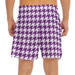 Purple And White Houndstooth Print Men's Split Running Shorts