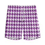 Purple And White Houndstooth Print Men's Sports Shorts
