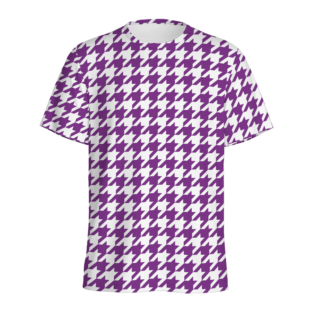 Purple And White Houndstooth Print Men's Sports T-Shirt