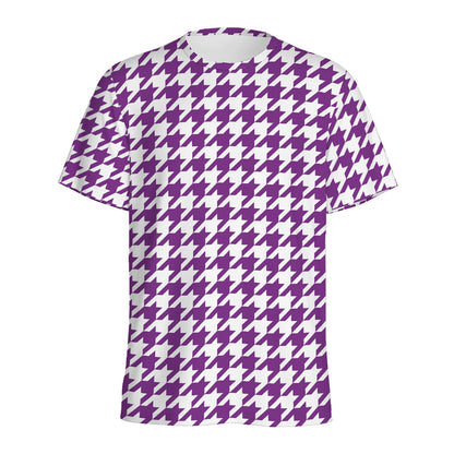 Purple And White Houndstooth Print Men's Sports T-Shirt