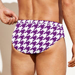 Purple And White Houndstooth Print Men's Swim Briefs