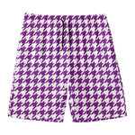 Purple And White Houndstooth Print Men's Swim Trunks