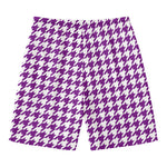 Purple And White Houndstooth Print Men's Swim Trunks