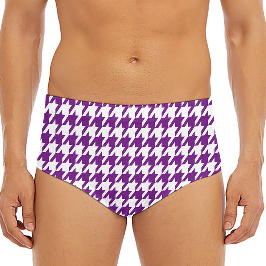 Purple And White Houndstooth Print Men's Triangle Swim Briefs