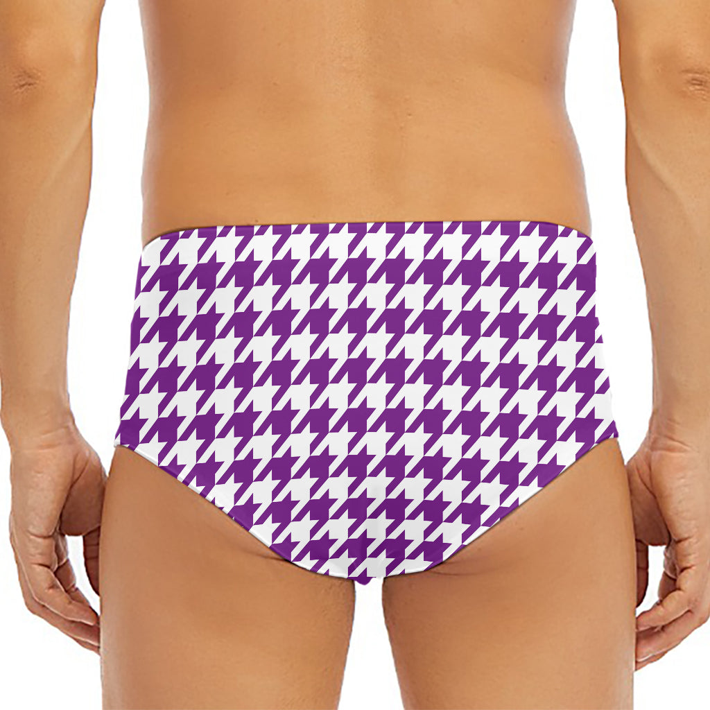 Purple And White Houndstooth Print Men's Triangle Swim Briefs
