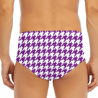 Purple And White Houndstooth Print Men's Triangle Swim Briefs