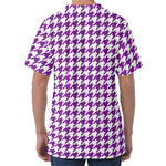Purple And White Houndstooth Print Men's Velvet T-Shirt
