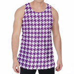 Purple And White Houndstooth Print Men's Velvet Tank Top