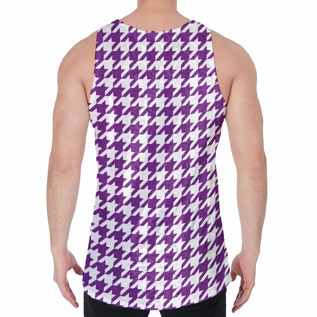 Purple And White Houndstooth Print Men's Velvet Tank Top